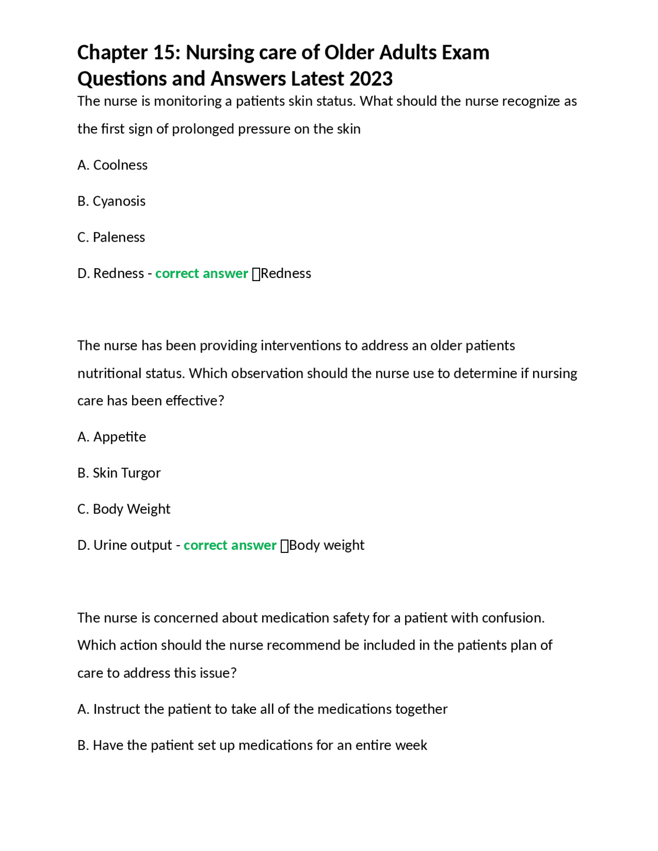 Chapter 15: Nursing care of Older Adults Exam Questions and Answers ...