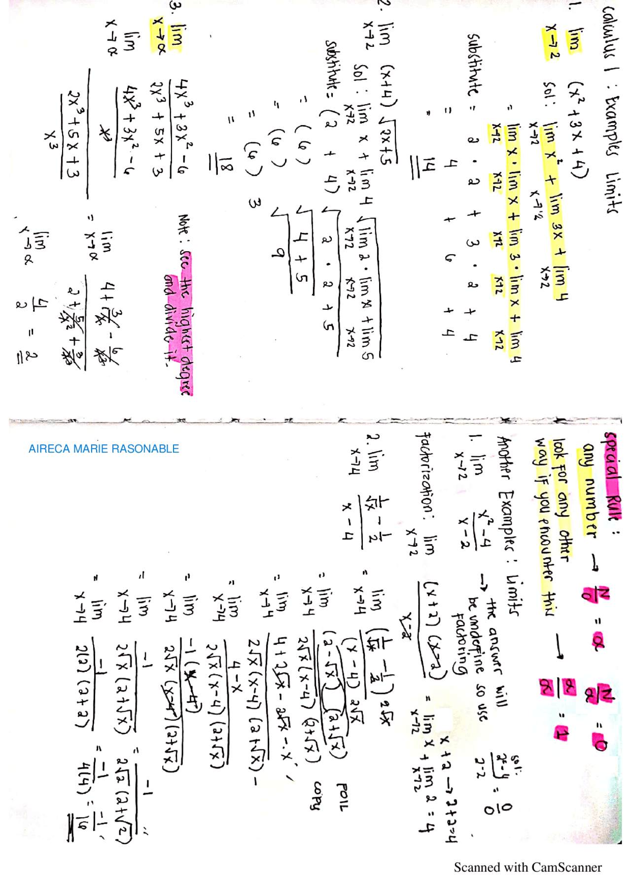 CALCULUS 1 AND 2 NOTES SAMPLE PROBLEMS AND IMPORTANT FORMULAS ...