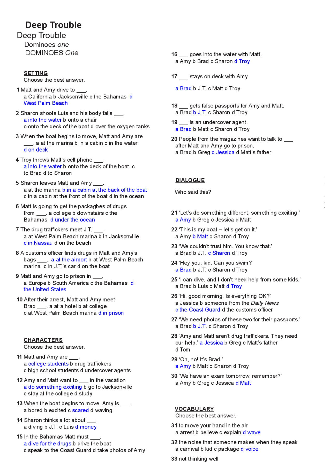 Test de Deep Trouble Tesis de Bachillerato de Inglés Docsity