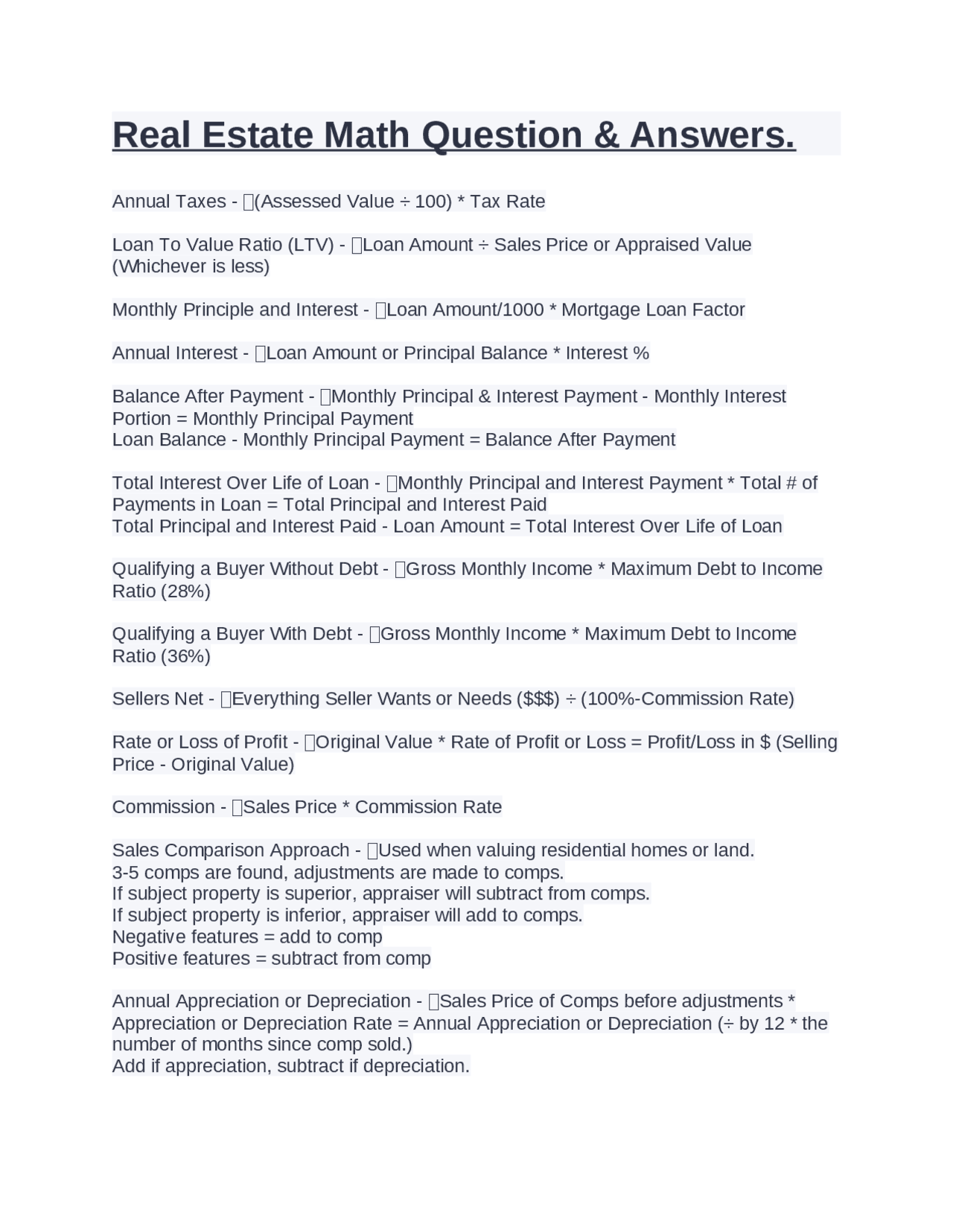 Real Estate Math Question & Answers. | Exams Real Estate Management ...