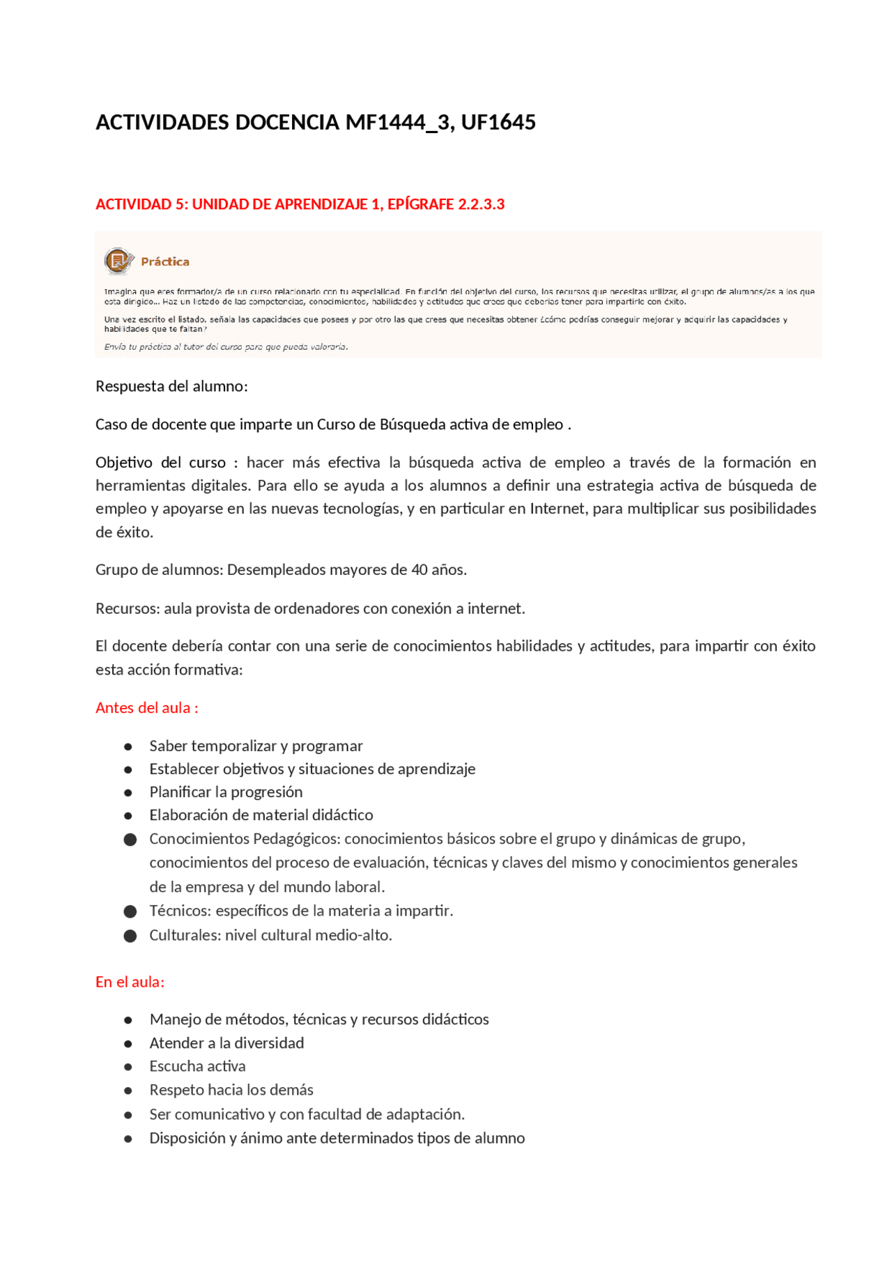 ACTIVIDADES CURSO DOCENCIA de la formacion profesional para el empleo ...