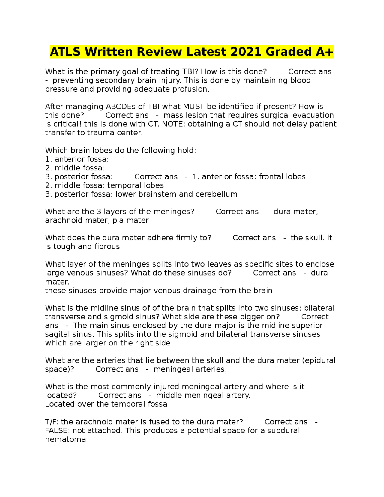 ATLS Written Review Latest 2023 Graded A+ | Exams Design and Analysis ...