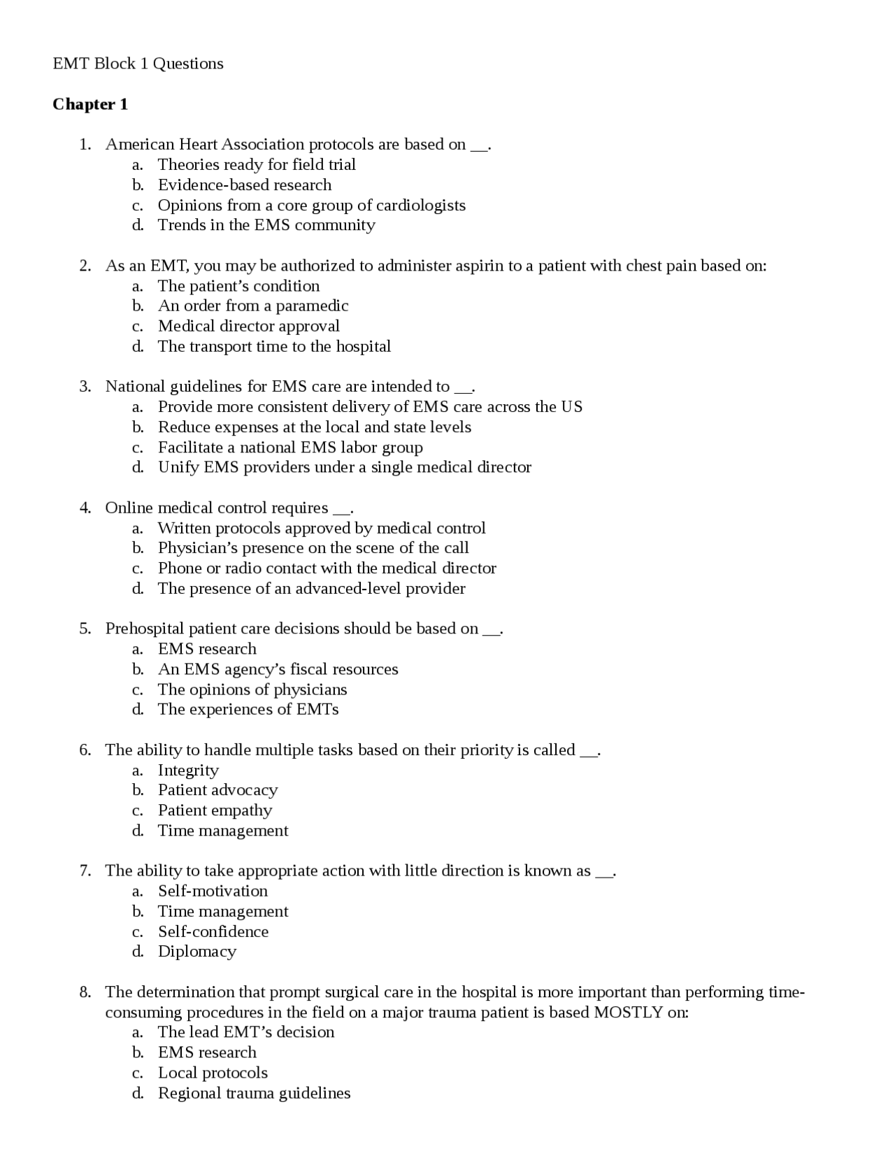 EMT Block 1 Questions and Answers Latest 2023 Update | Exams Music and ...