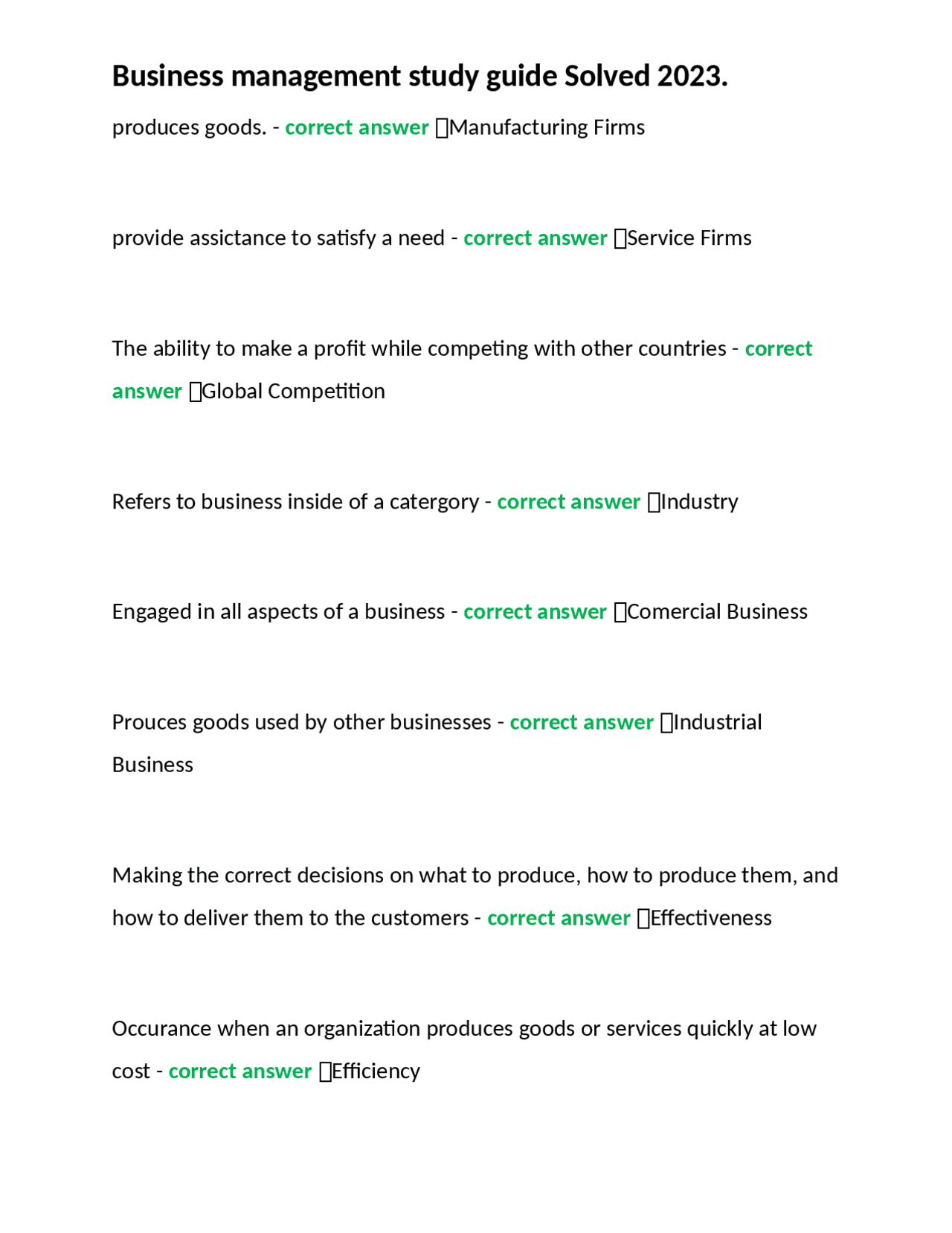 Business management study guide Solved 2023. | Exams Nursing | Docsity
