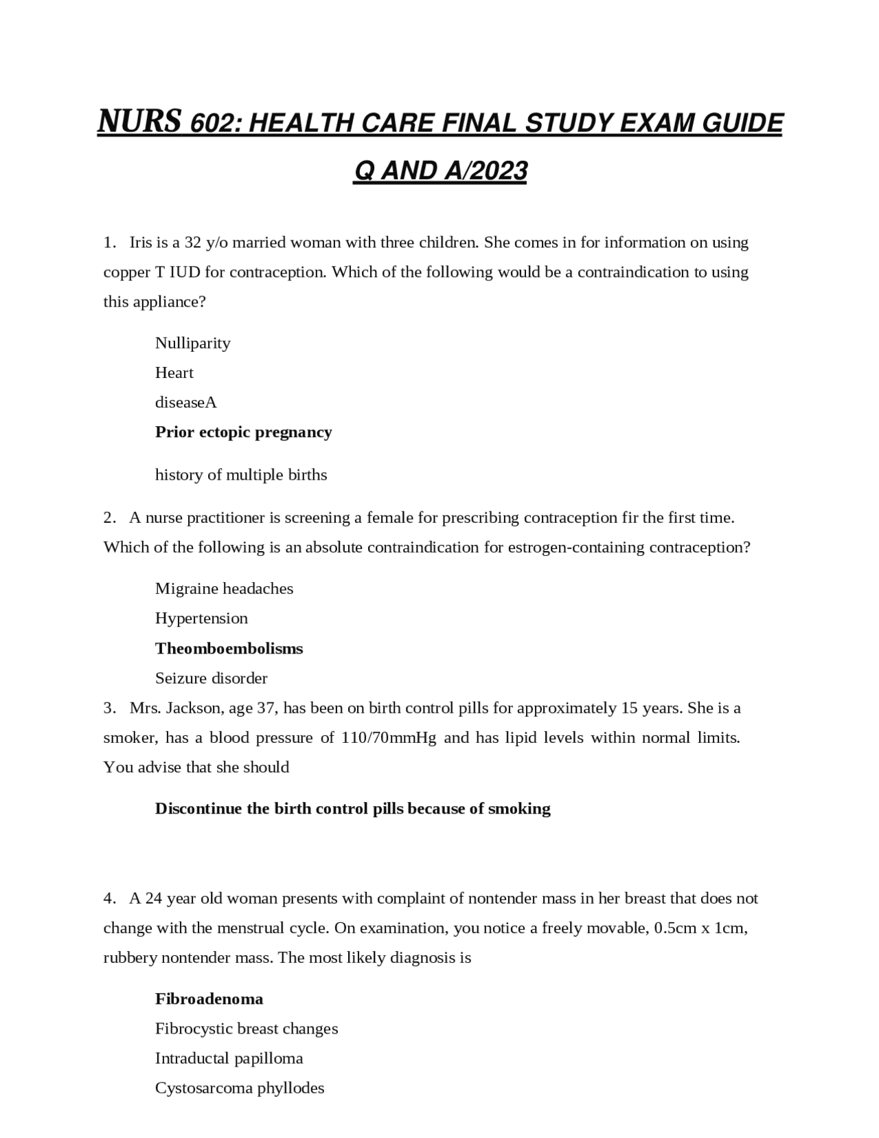 NURS 602: HEALTH CARE FINAL STUDY EXAM GUIDE Q AND A/2023 | Exams ...