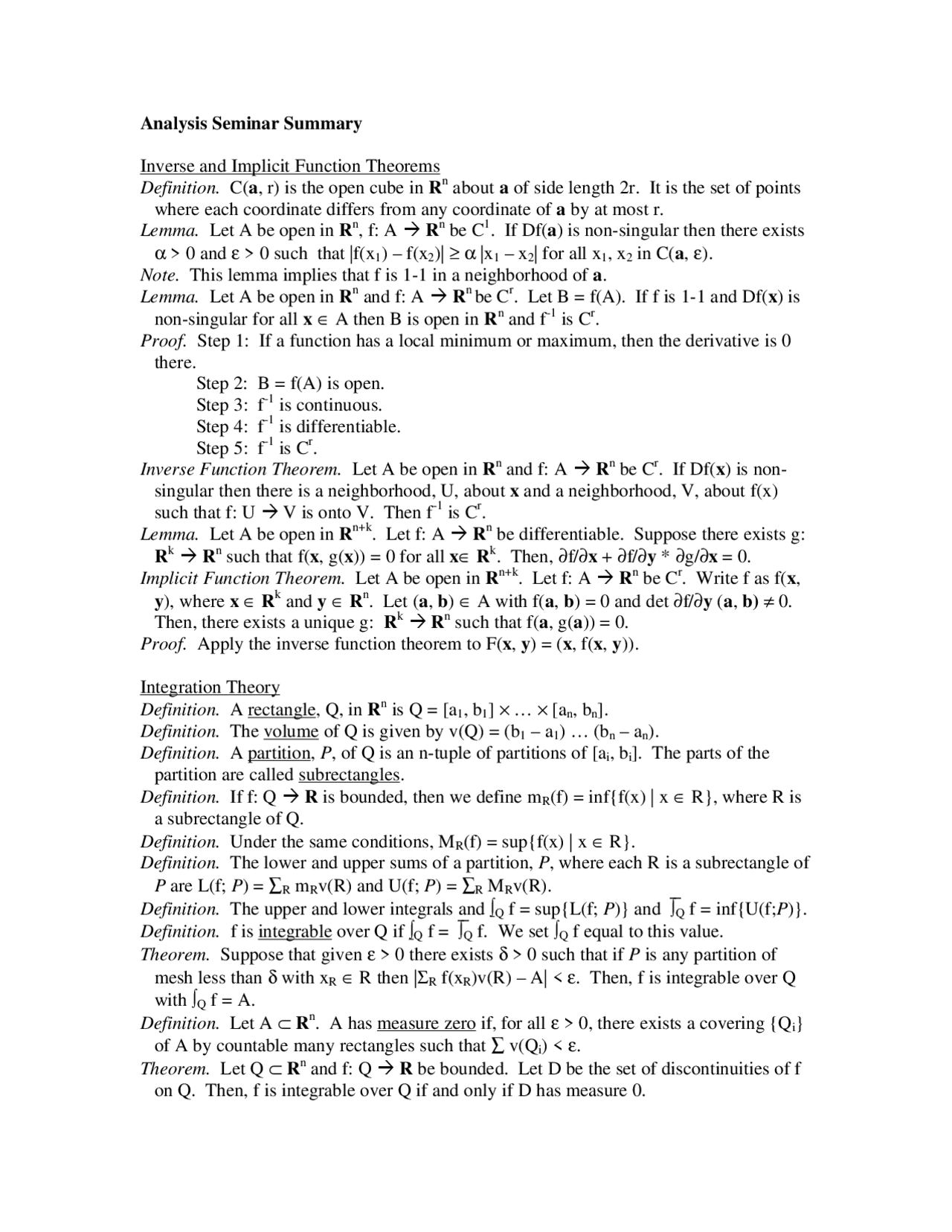 Mathematical Definitions and Lemmas | Study notes Calculus | Docsity