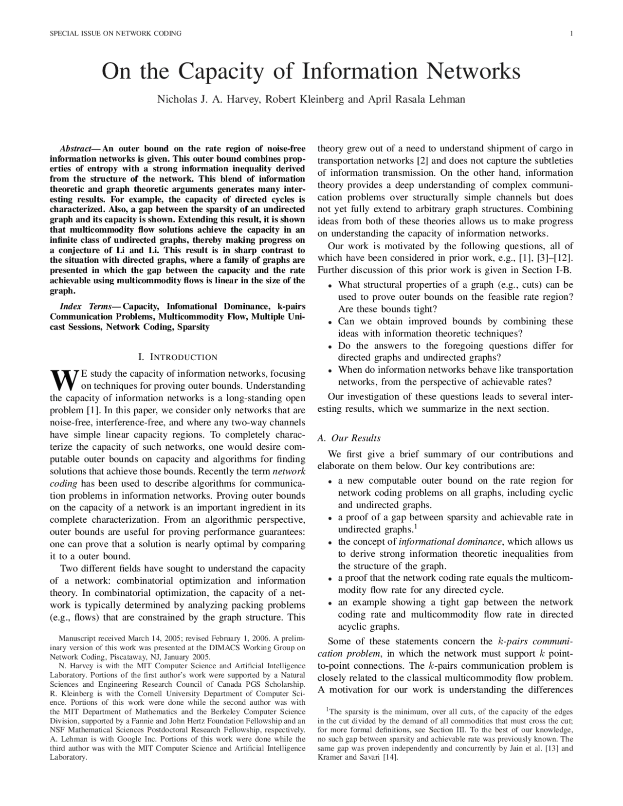 On the Capacity of Information Networks | Study notes Computer Systems ...