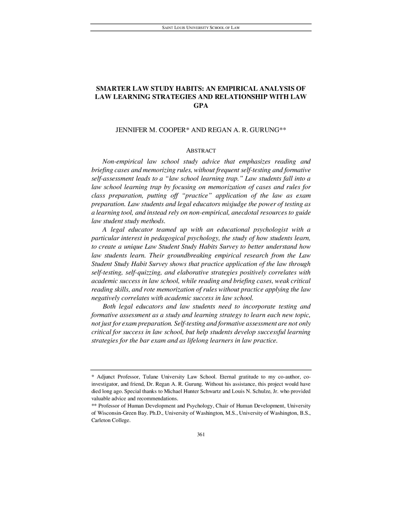 Smarter Law Study Habits An Empirical Analysis Of Law Learning