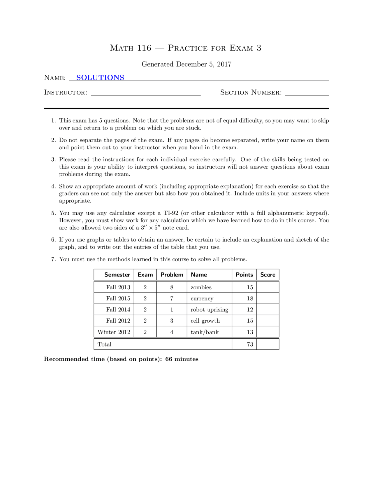 Math 116 Exam 3 Practice Solutions | Study notes Differential Equations ...