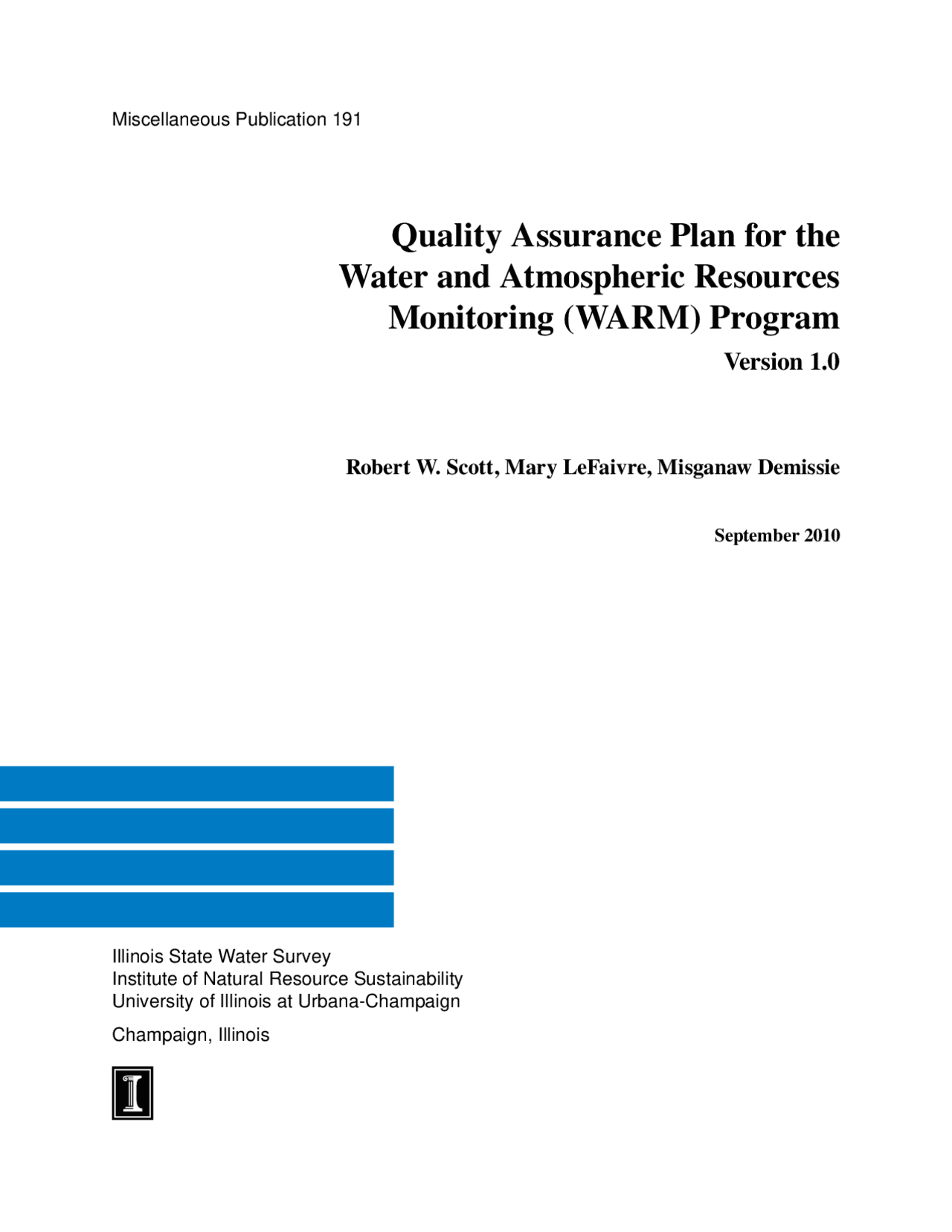 Wwarm Program Quality Assurance Plan for the Water and Atmospheric Resources ...