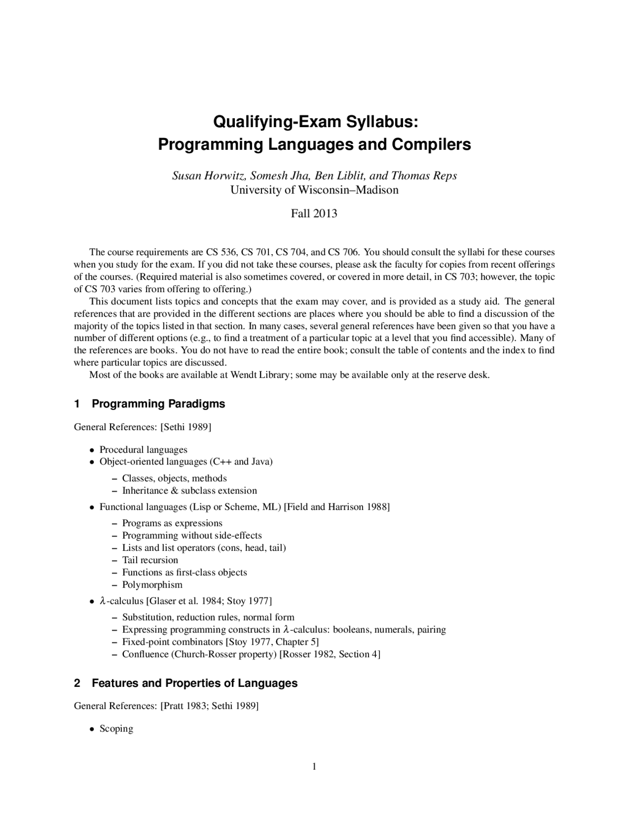 Qualifying-Exam Syllabus: Programming Languages and Compilers | Study ...
