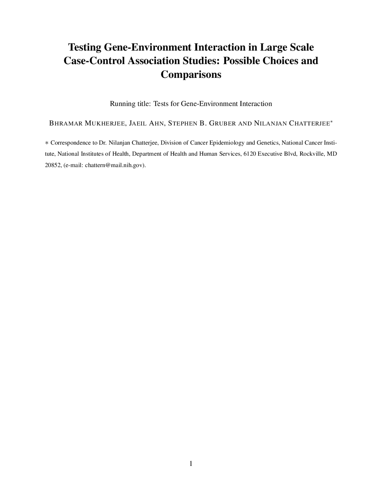 Testing Gene-Environment Interaction in Large Scale Case ... | Study ...