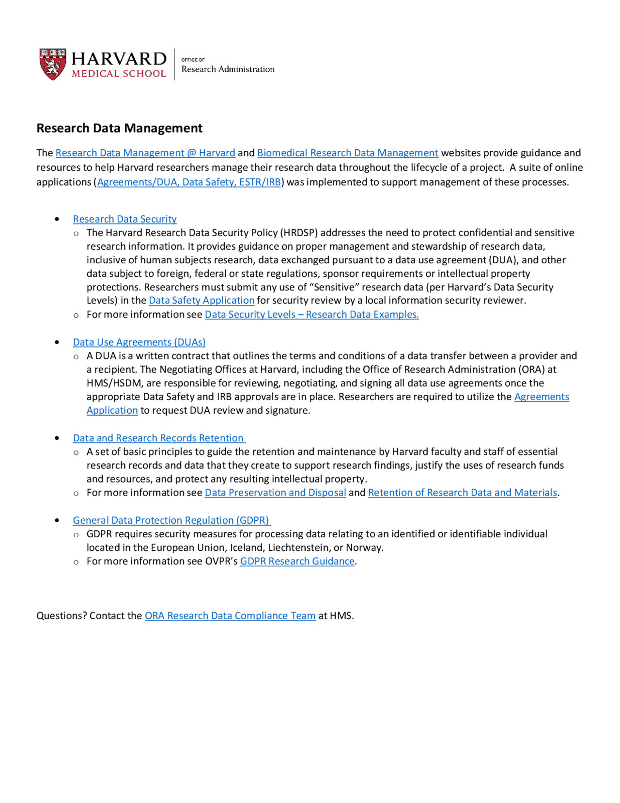 Data Mangement Study Guide Research Data Management at Harvard and Biomedical Research Data ...