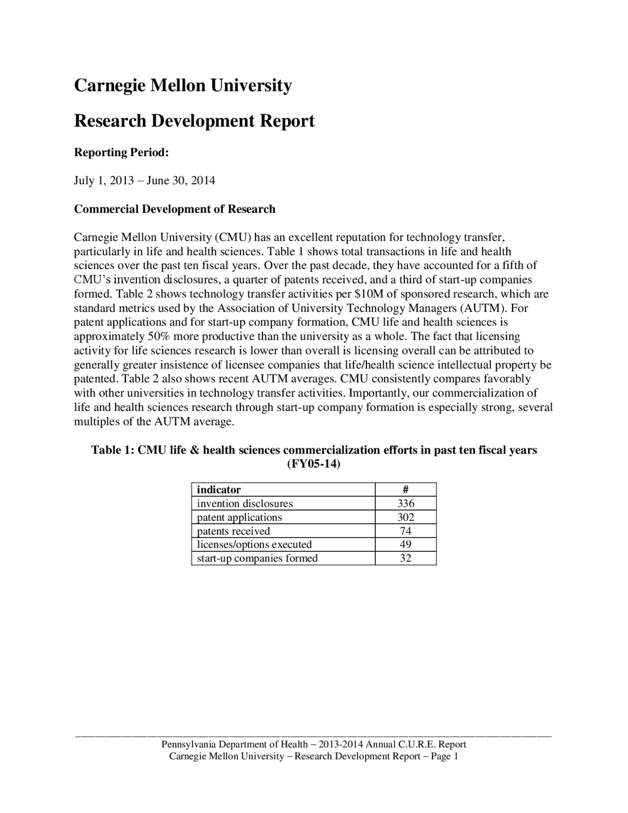 Carnegie Mellon University Research Development Report on Commercial ...