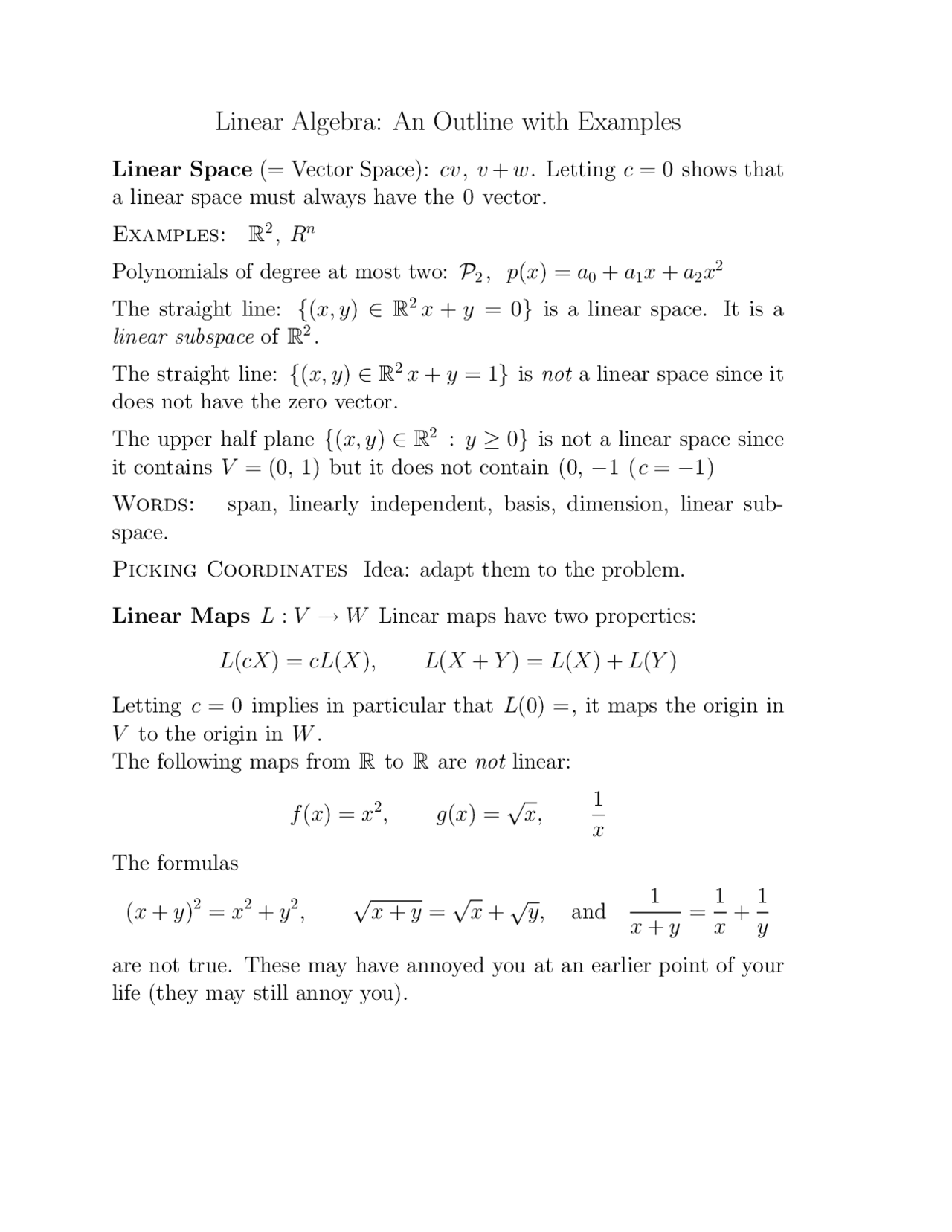 Linear Algebra: An Outline with Examples | Lecture notes Linear Algebra ...