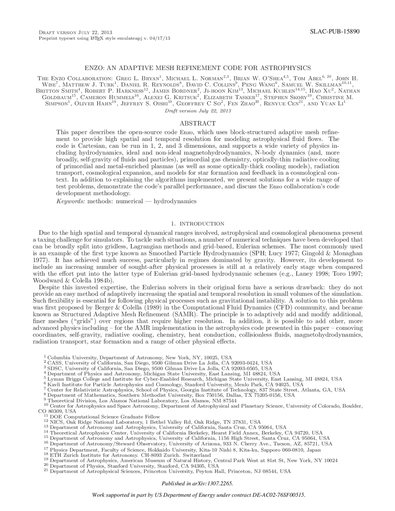 Enzo: An Adaptive Mesh Refinement Code for Astrophysics | Lecture notes ...