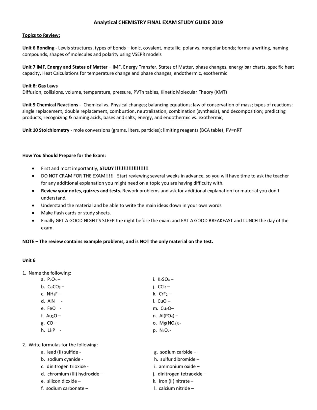 Analytical Chemistry Final Exam Study Guide 2019 | Study notes ...