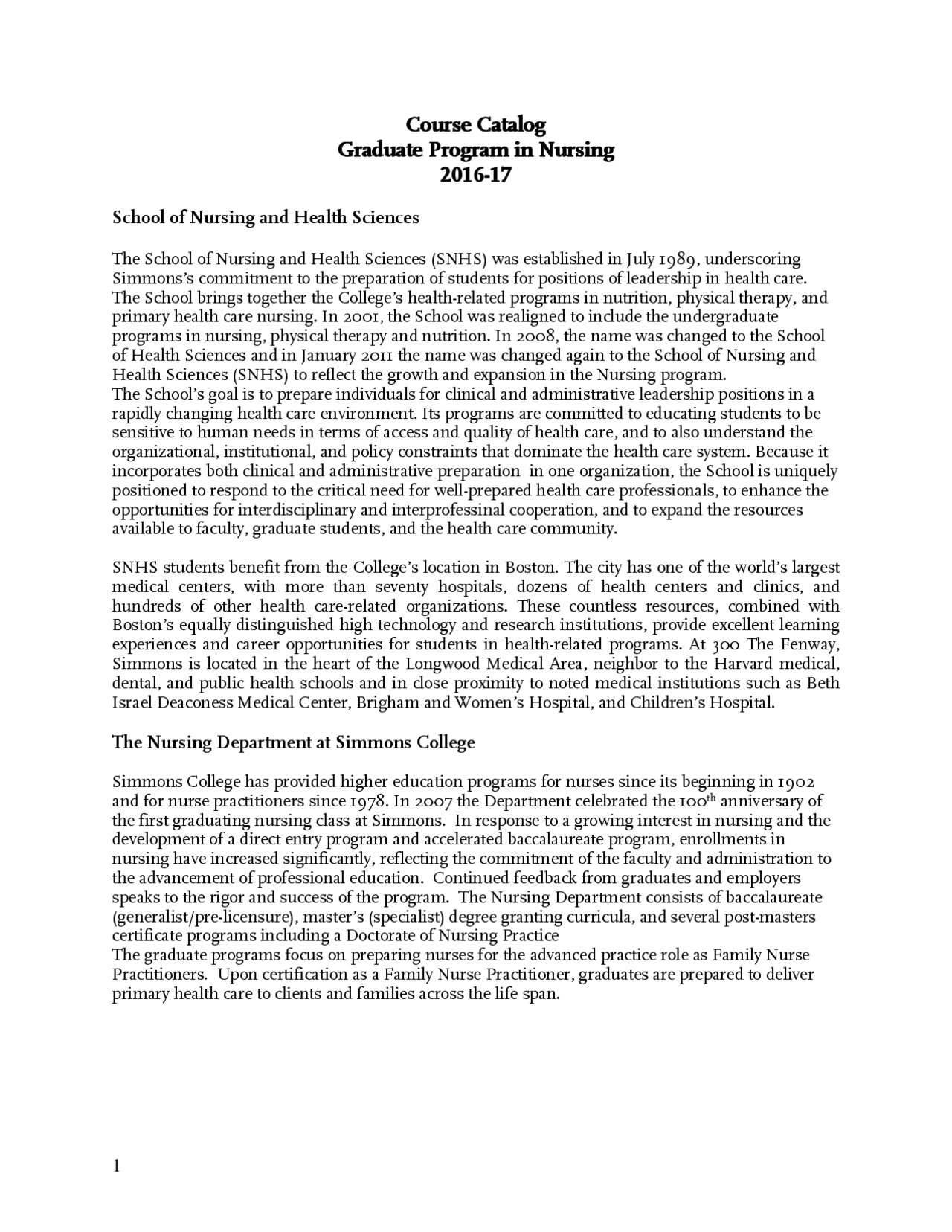 Graduate Program in Nursing Course Catalog 20162017 Slides Nursing