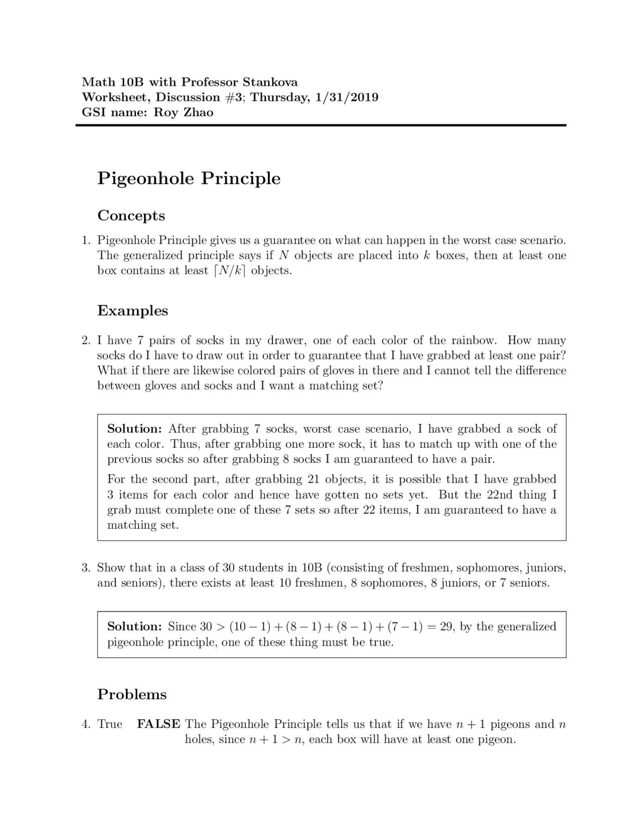 Math 10B with Professor Stankova: Pigeonhole Principle | Study notes ...