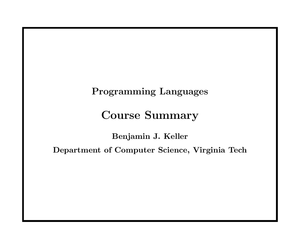 Course Summary | Exams Programming Languages | Docsity