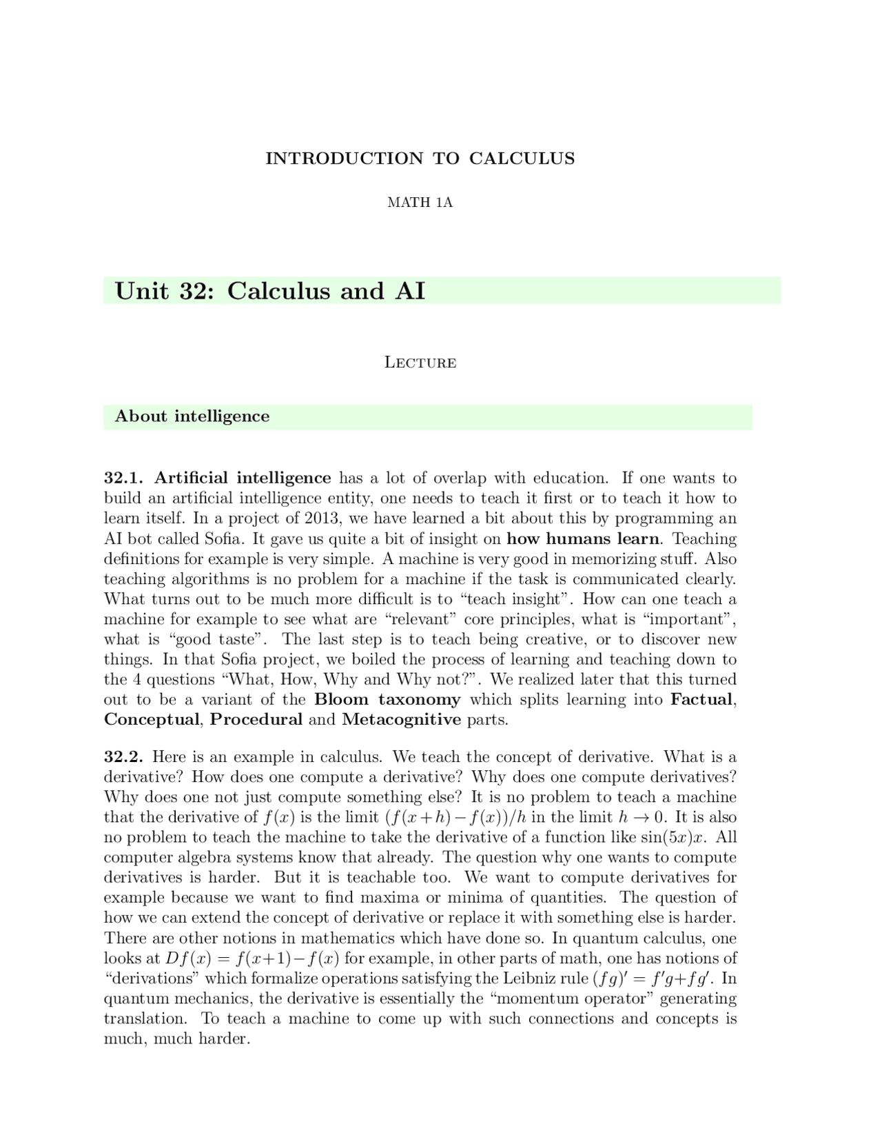 Unit 32: Calculus and AI | Schemes and Mind Maps Artificial ...