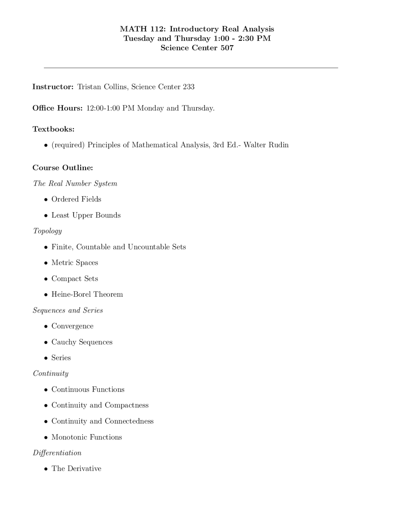 MATH 112: Introductory Real Analysis | Lecture notes Calculus | Docsity