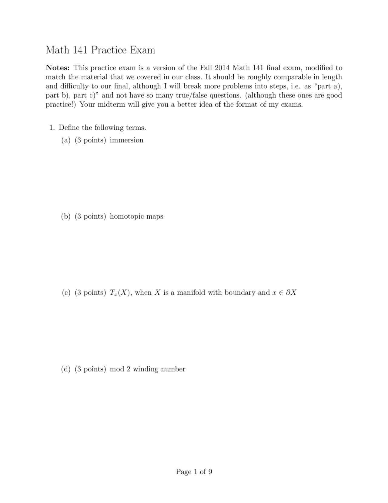 Math 141 Practice Exam | Exams Number Theory | Docsity