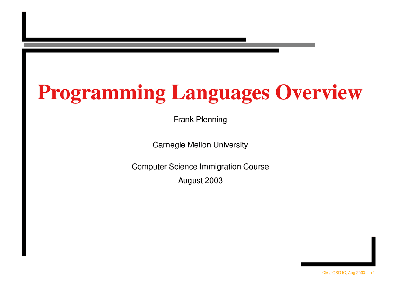 Programming Languages Overview | Lecture notes Programming Languages ...