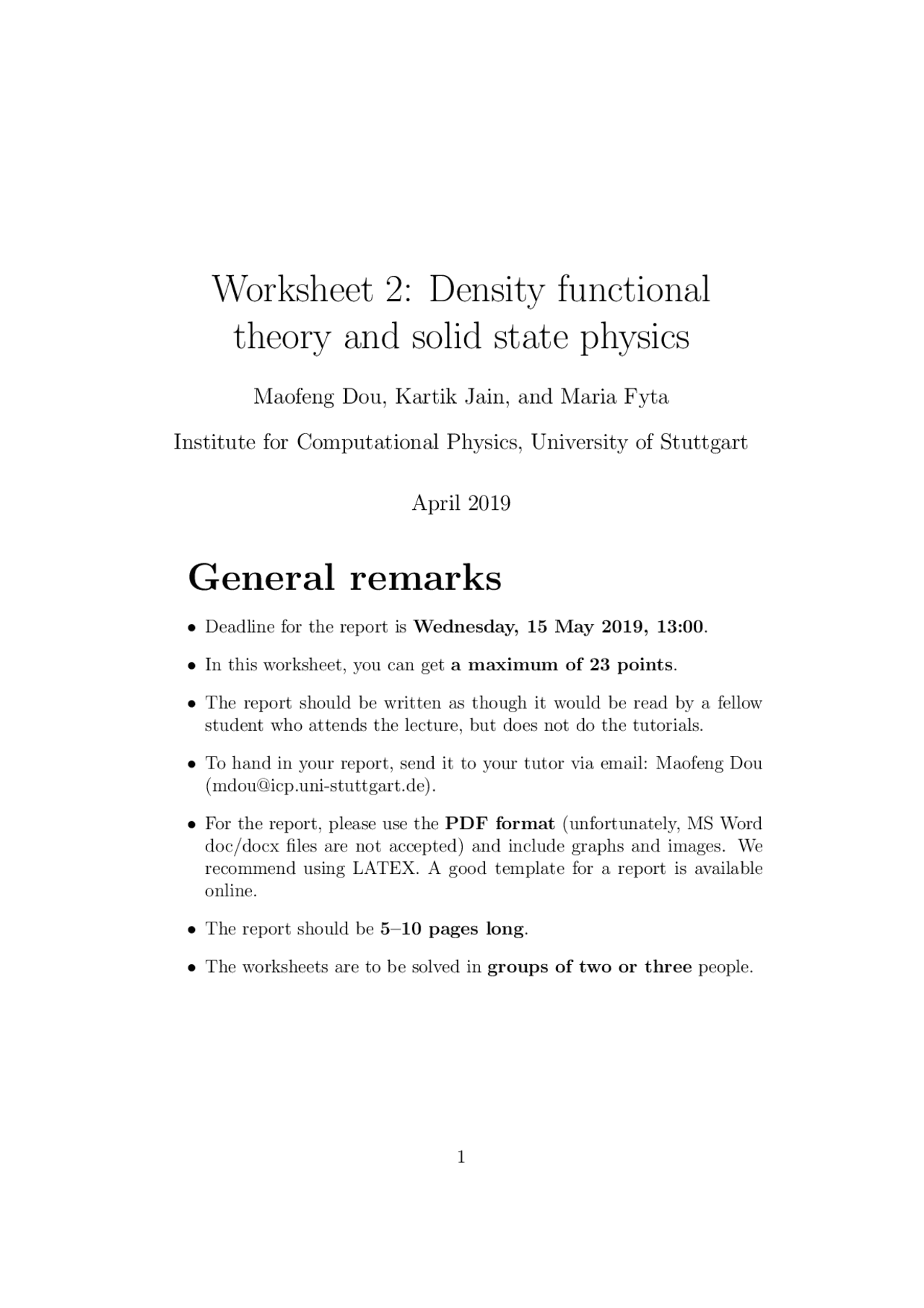 Density Functional Theory and Solid State Physics Worksheet | Study ...