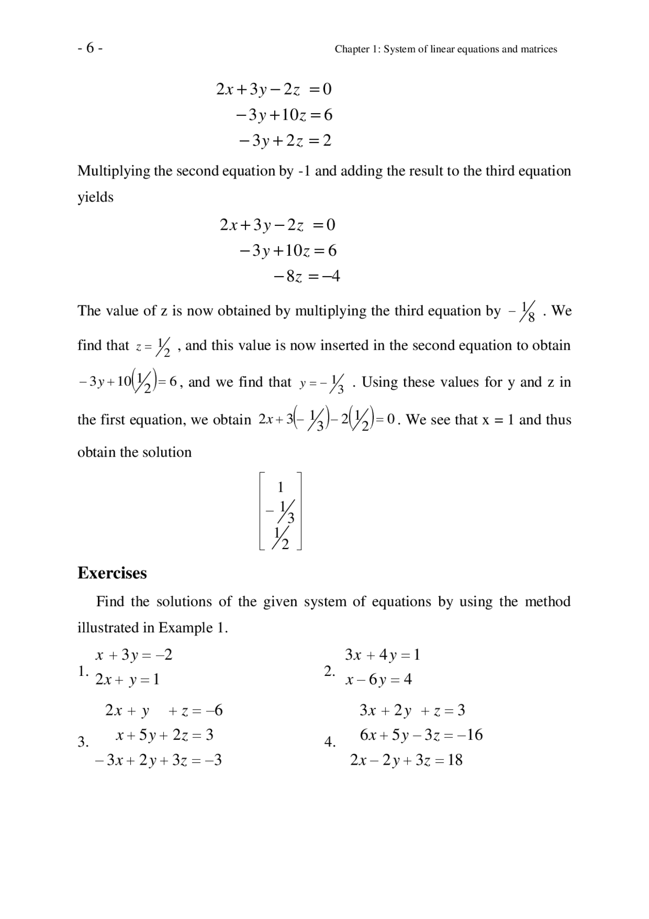 System of Linear Equations and Matrices | Exercises Mathematics | Docsity