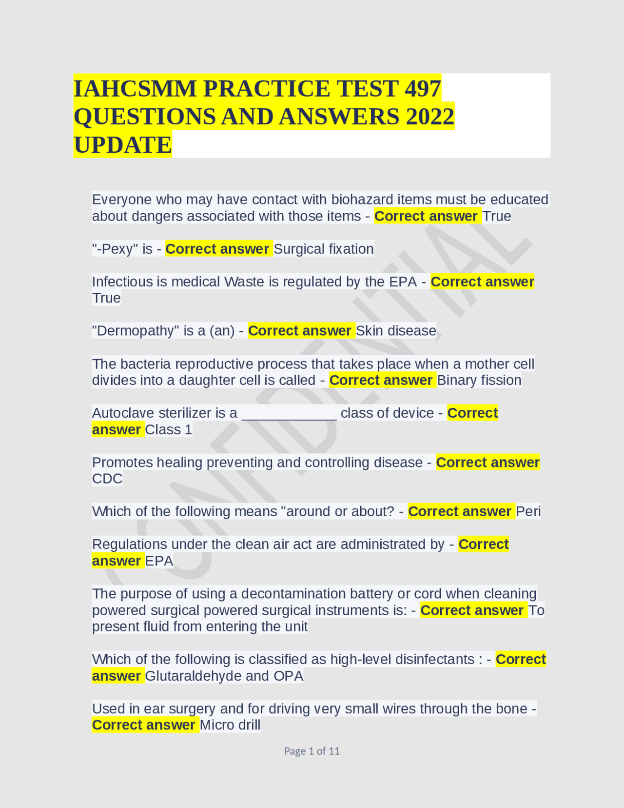 IAHCSMM PRACTICE TEST 497 QUESTIONS AND ANSWERS 2022 UPDATE | Exams Public Health | Docsity