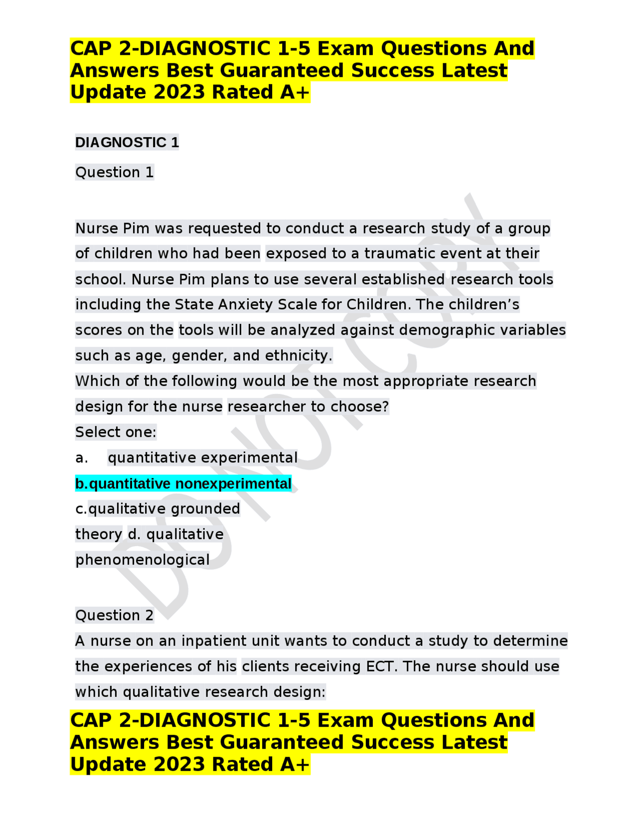 CAP 2-DIAGNOSTIC 1-5 Exam Questions And Answers Best Guaranteed Success ...