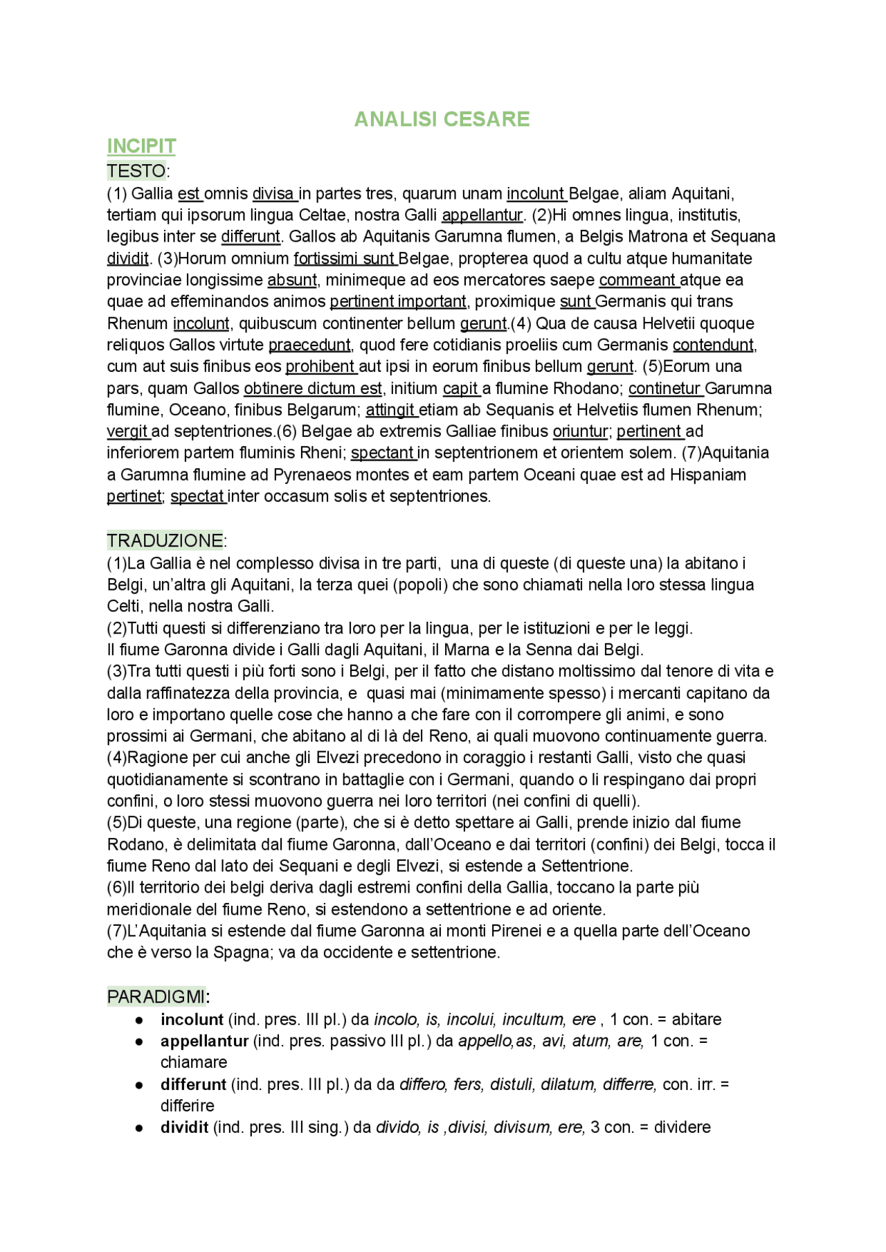 Cesare, De bello gallico traduzione e analisi Appunti di Latino Docsity Cesare, De bello gallico traduzione e analisi Appunti di Latino Docsity