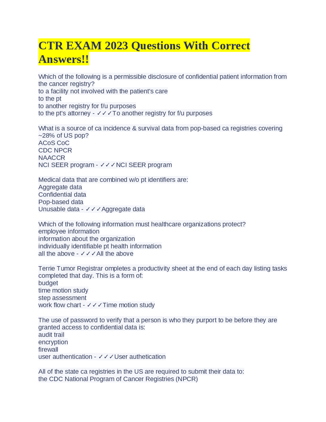 CTR EXAM 2023 Questions With Correct Answers!! Exams Community