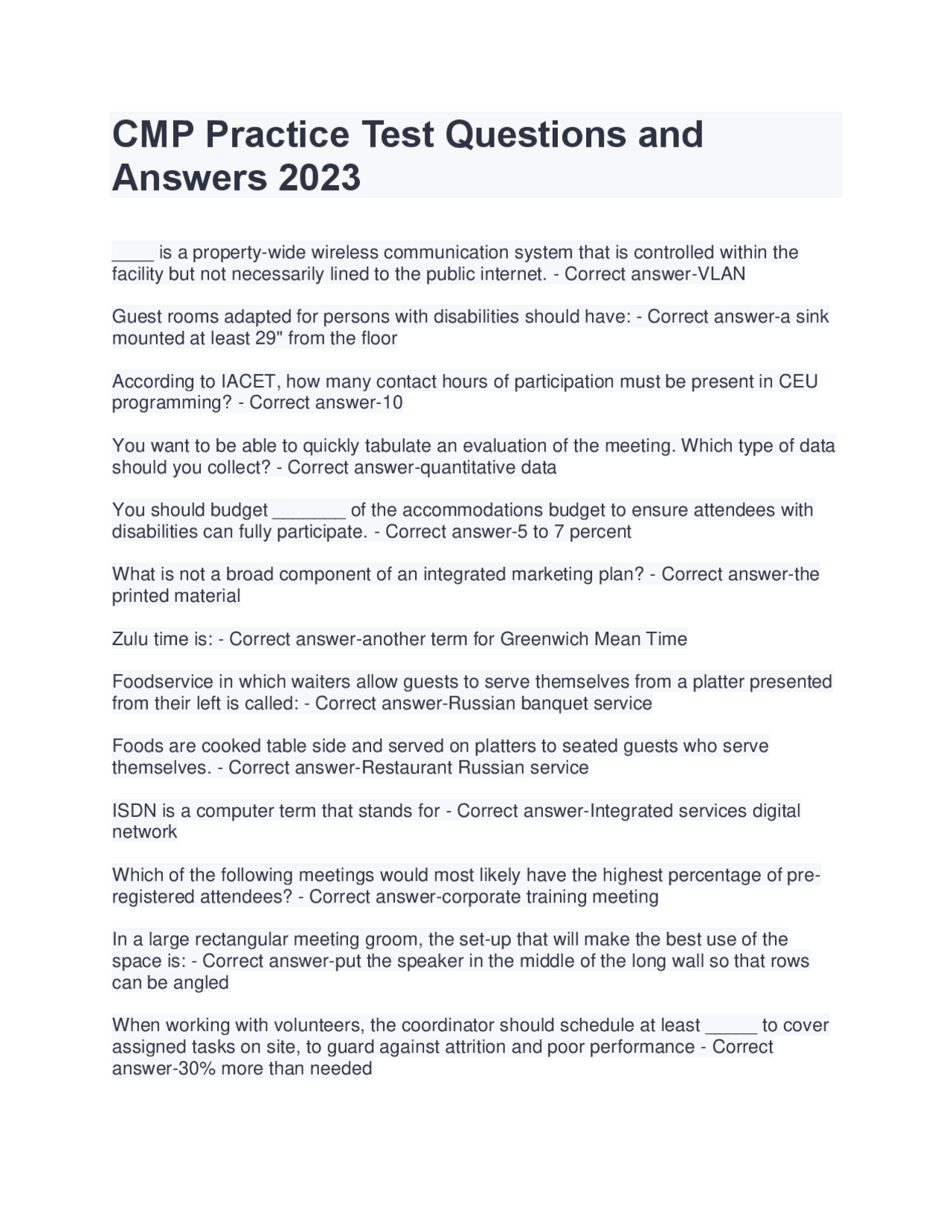 Cmp Study Guide CMP Practice Test Questions andAnswers 2023 | Exams Nursing | Docsity