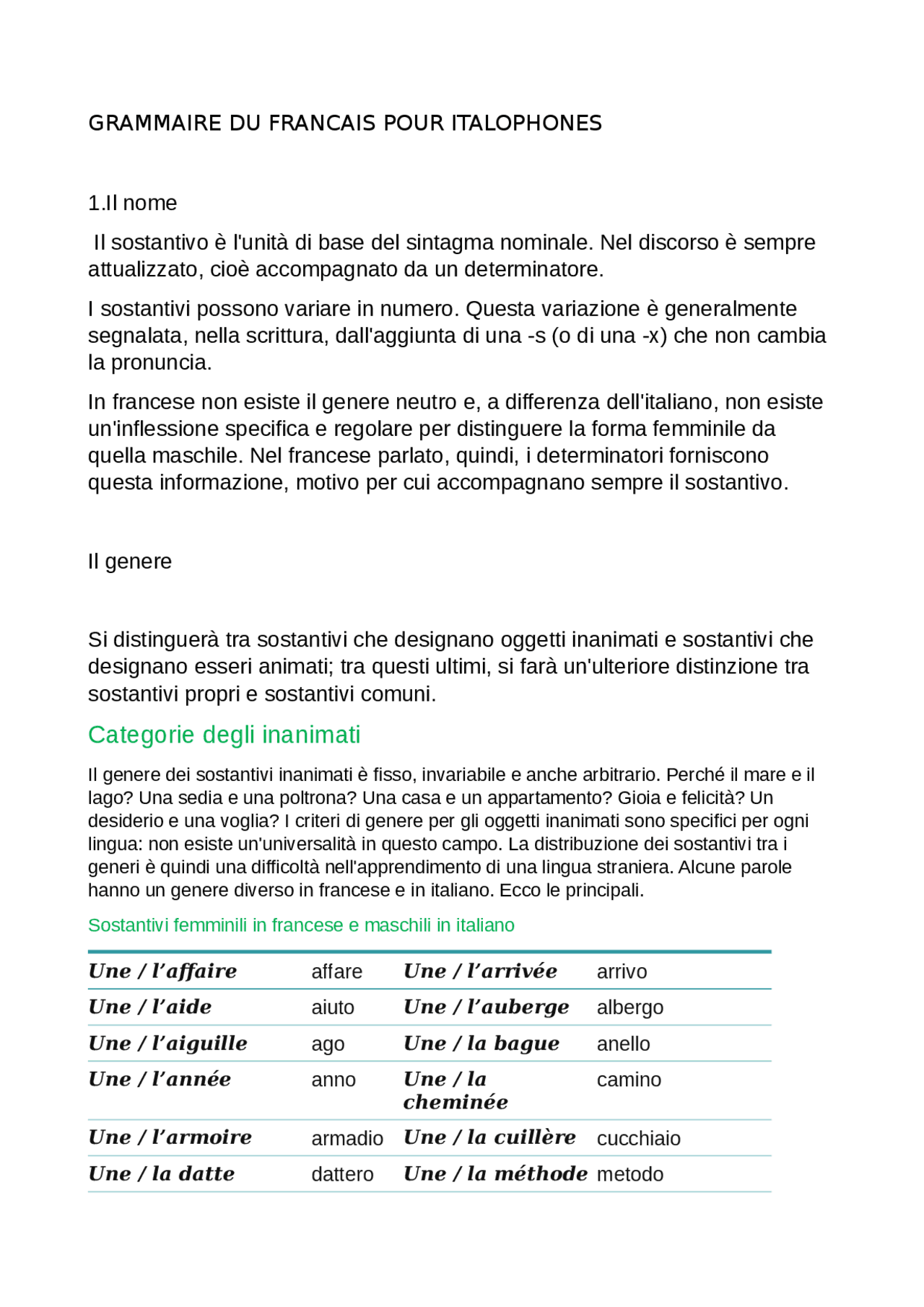 grammaire du francais pour italophones traduzione dal francese all