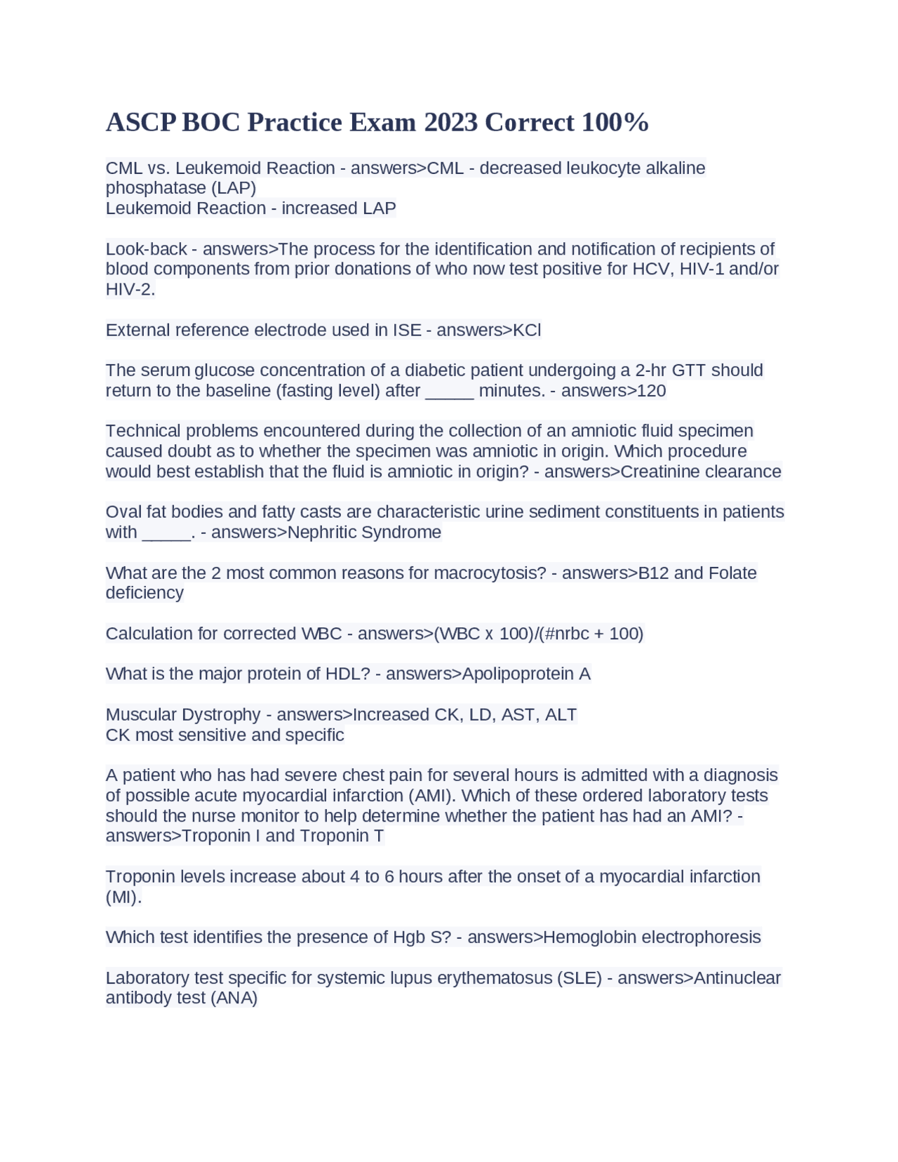 ASCP BOC Practice Exam 2023 Correct 100 Exams Health Physics Docsity