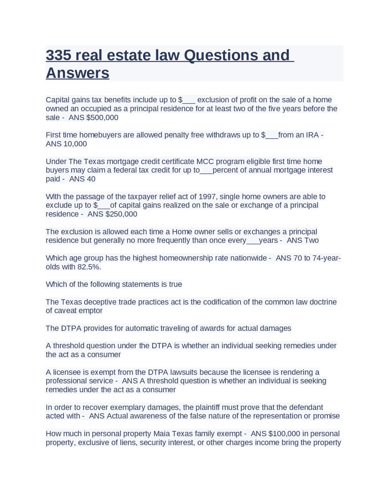 335 Real Estate Law Questions And Answers Exams Law Docsity 335-real-estate-law-questions-and-answers-exams-law-docsity