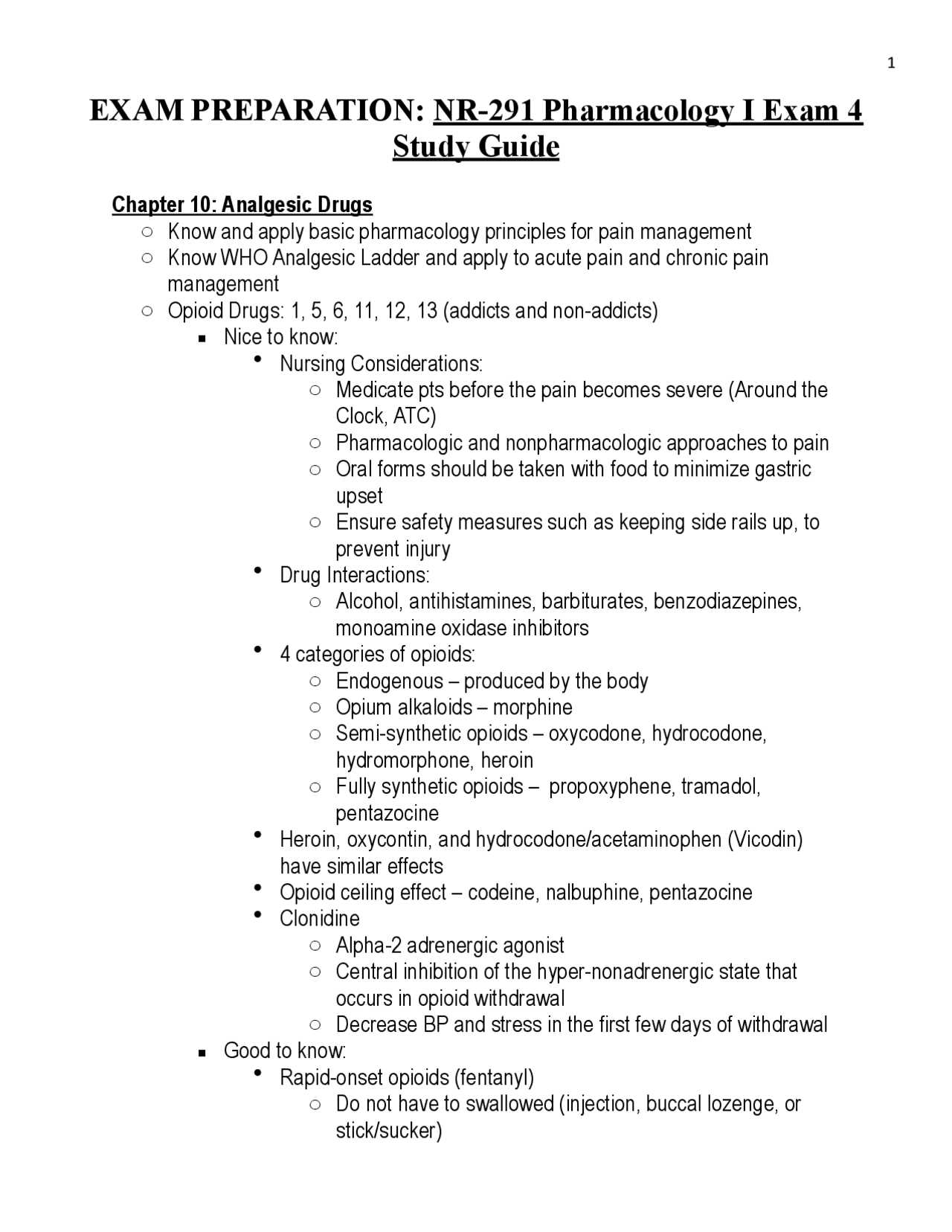 EXAM PREPARATION: NR-291 Pharmacology I Exam 4 Study Guide | Exercises ...
