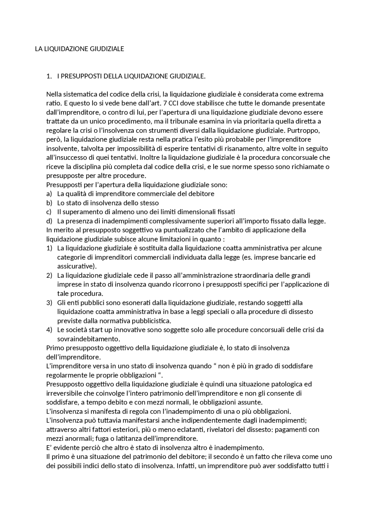 Sintesi liquidazione giudiziale | Sintesi del corso di Diritto Commerciale 