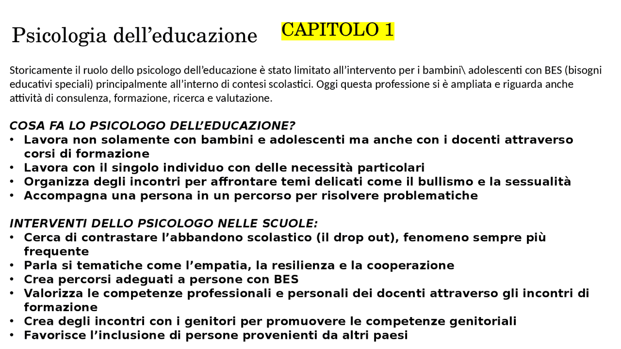 Psicologia dell'educazione, Victoria Caricato | Schemi e mappe