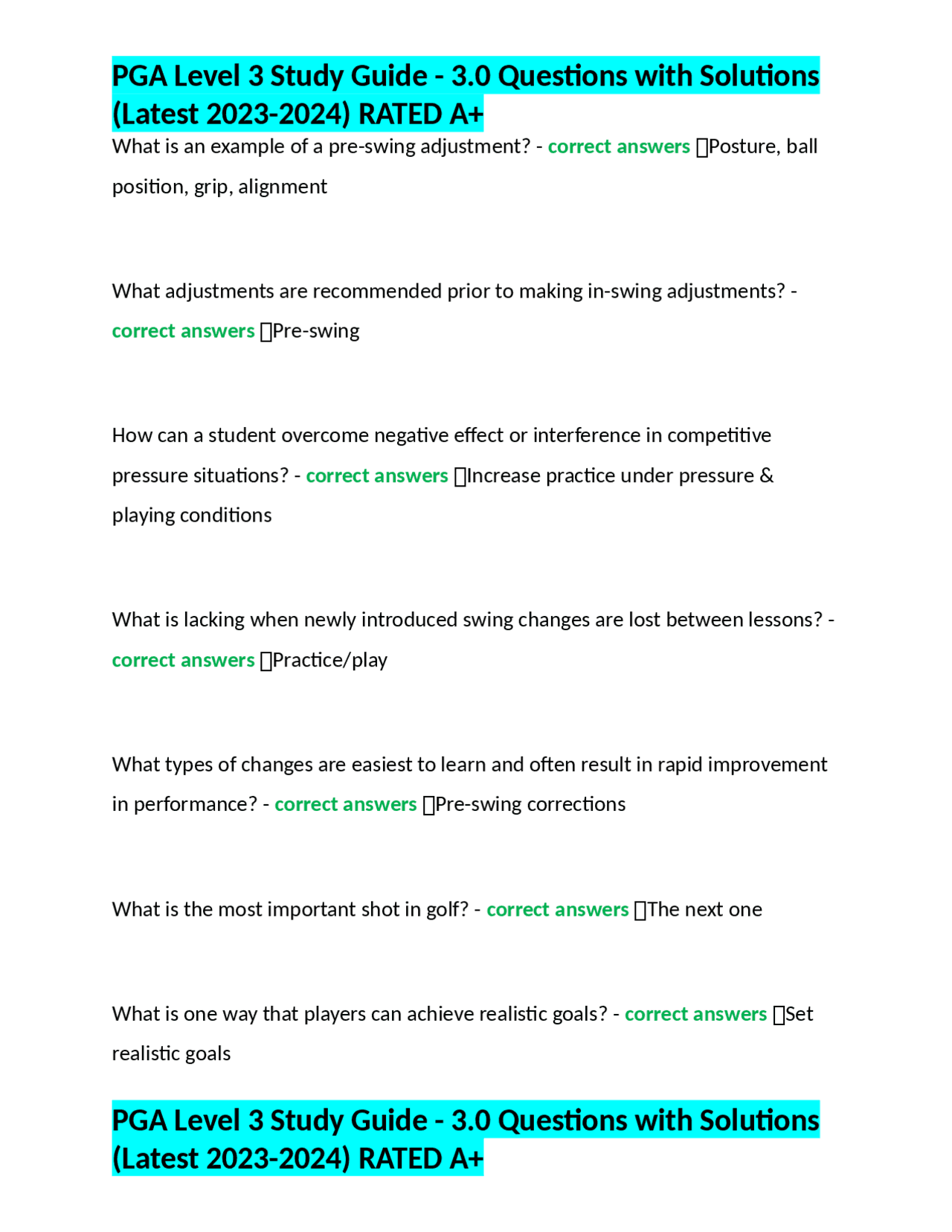 PGA Level 3 Study Guide - 3.0 Questions with Solutions (Latest 2023 ...