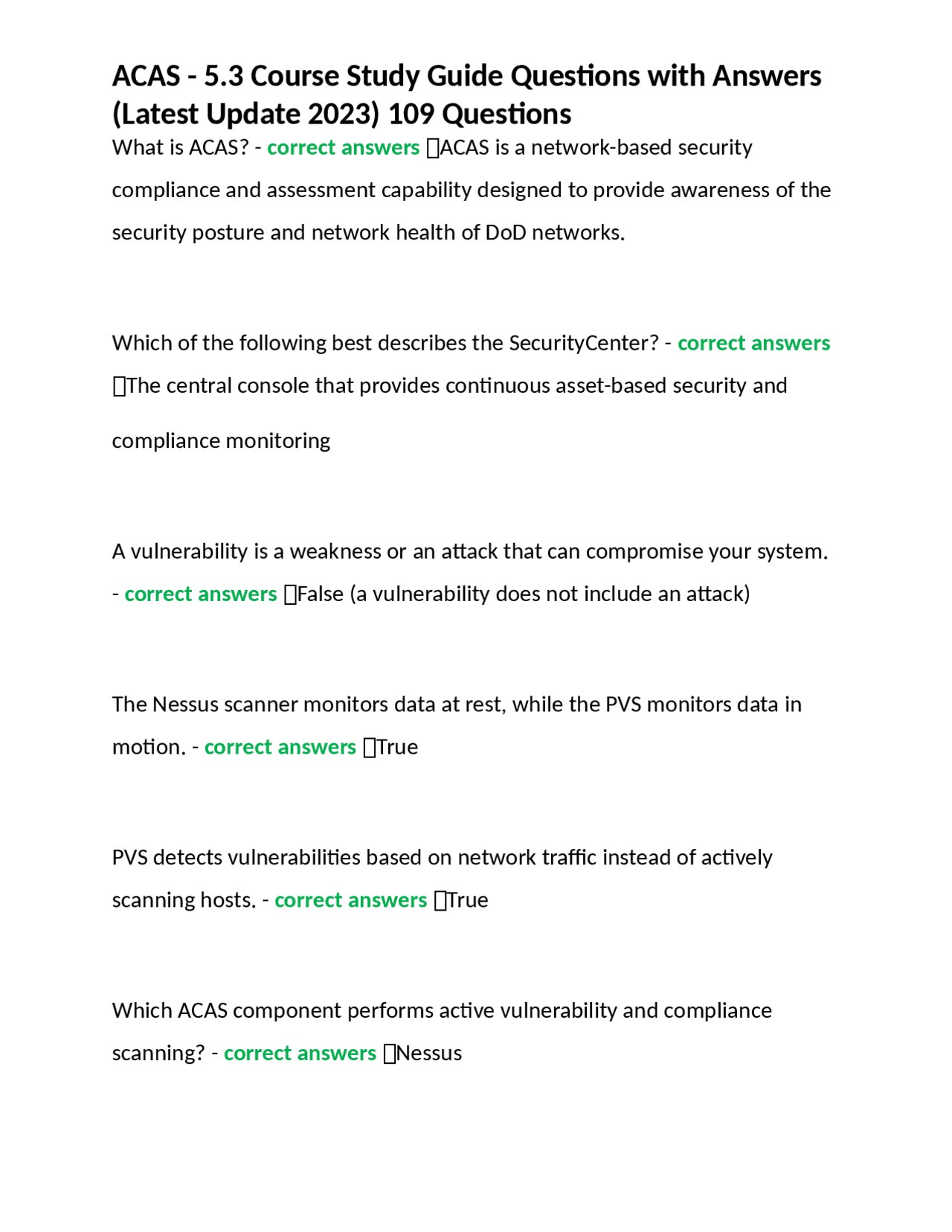 ACAS - 5.3 Course Study Guide Questions with Answers (Latest Update ...