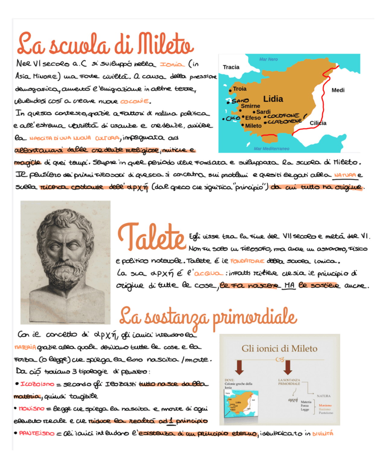 La scuola di Mileto Talete, Anassimene e Anassimandro Appunti di