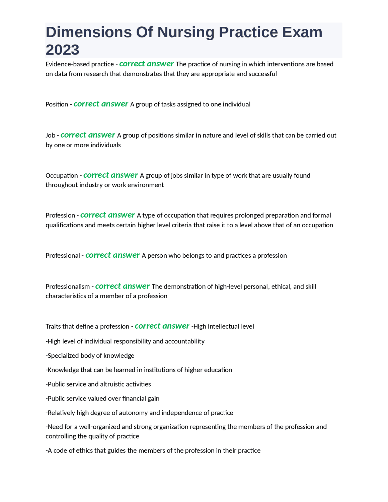 Dimensions Of Nursing Practice Exam 2023 Exams Nursing Docsity Dimensions Of Nursing Practice Exam 2023 Exams Nursing Docsity