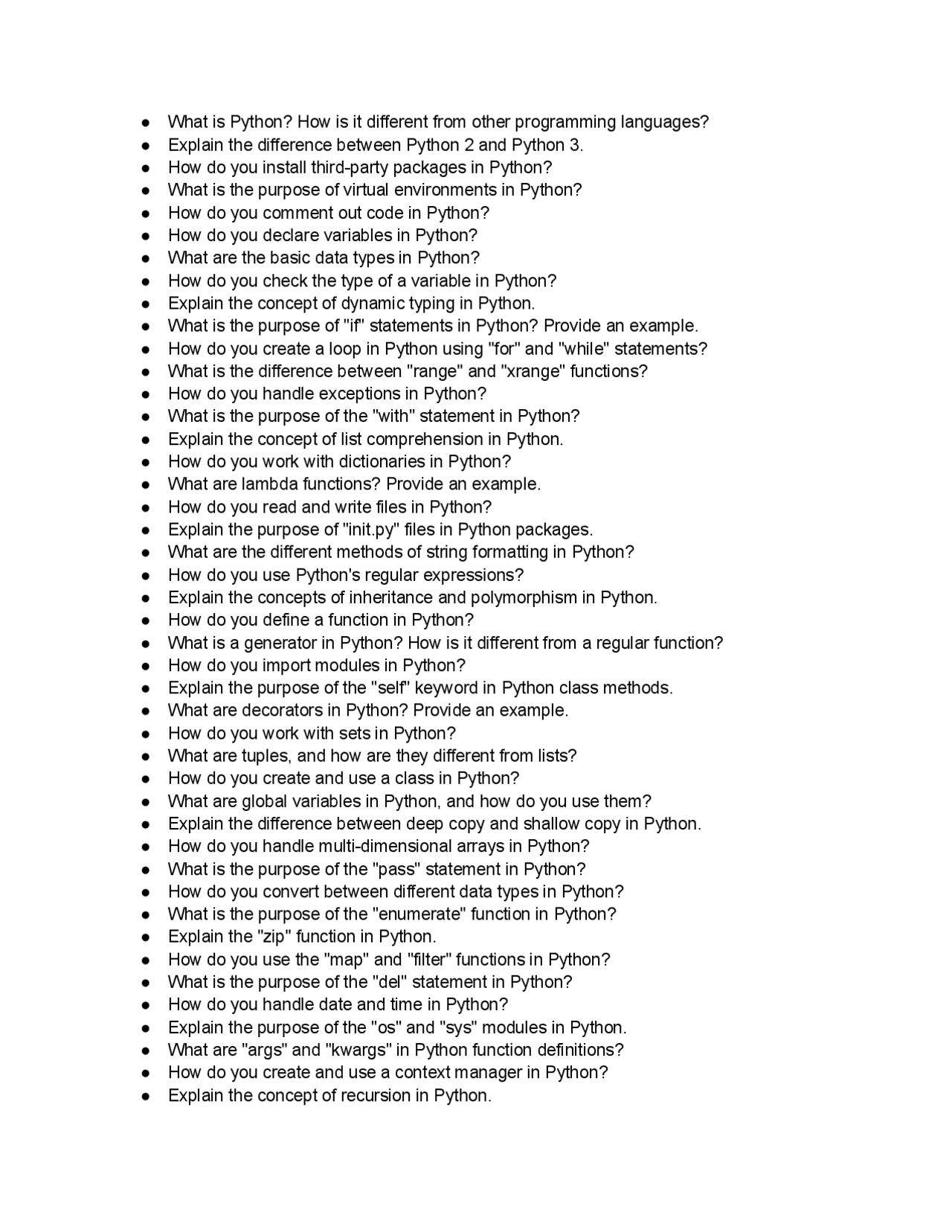 Python programming Questions 50 | Exercises Computer Networks | Docsity