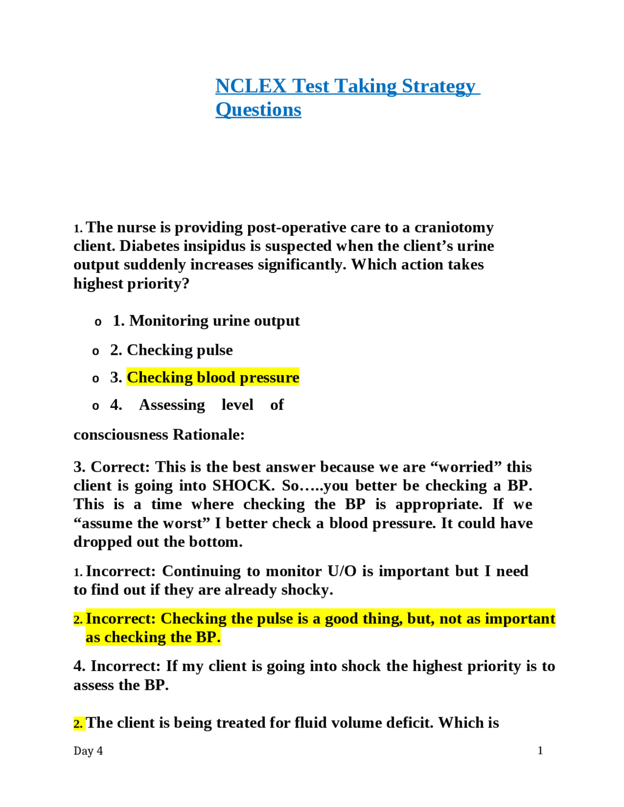 NCLEX Test Taking Strategy Questions | Exams Nursing | Docsity