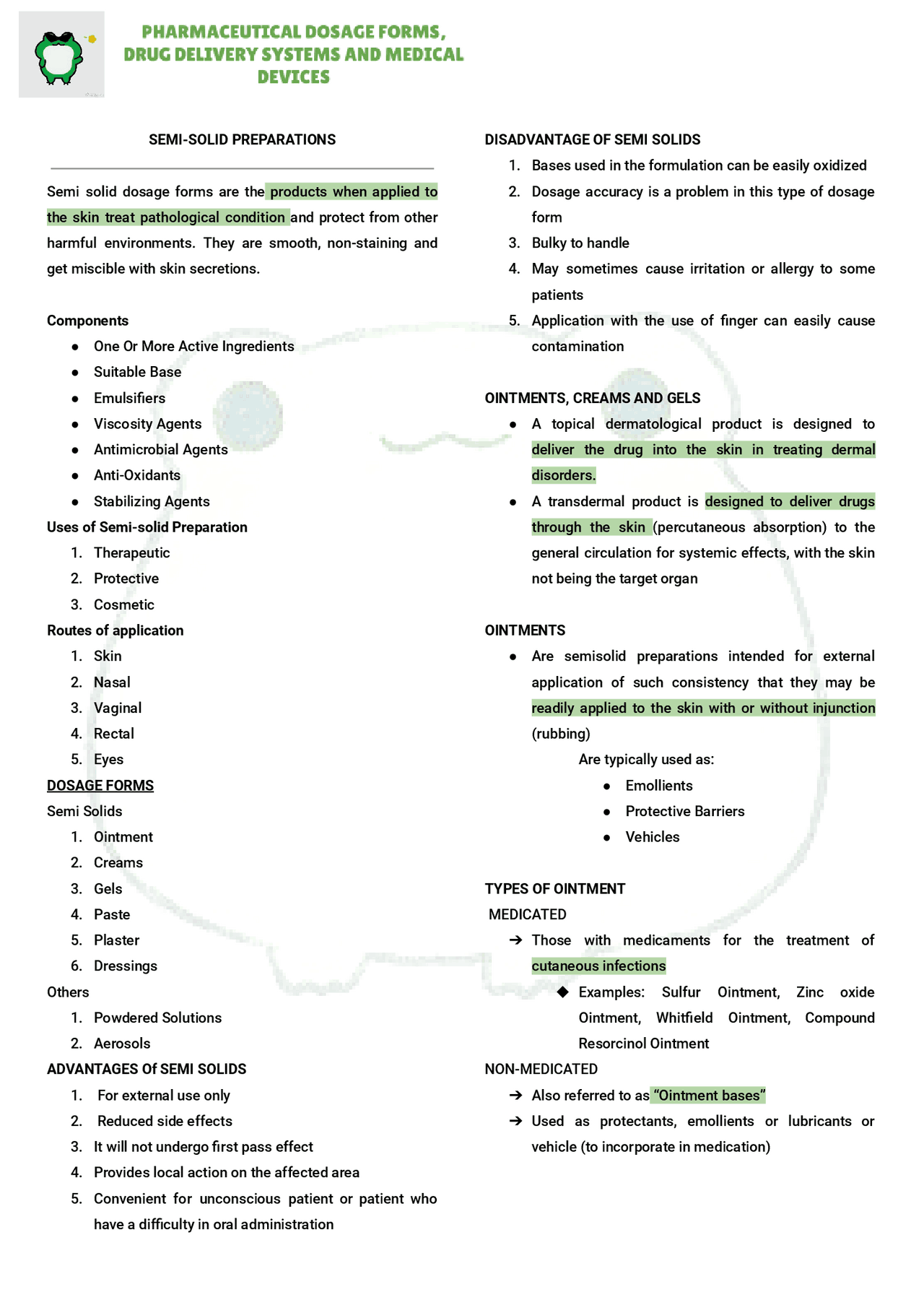 Semi-Solids and its different Pharmaceutical uses. | Study notes Cell ...