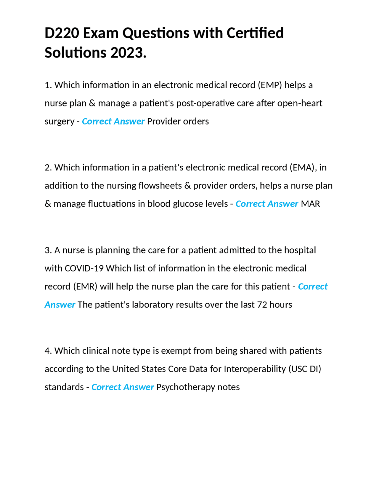 D220 Exam Questions with Certified Solutions 2023. | Exams Nursing ...