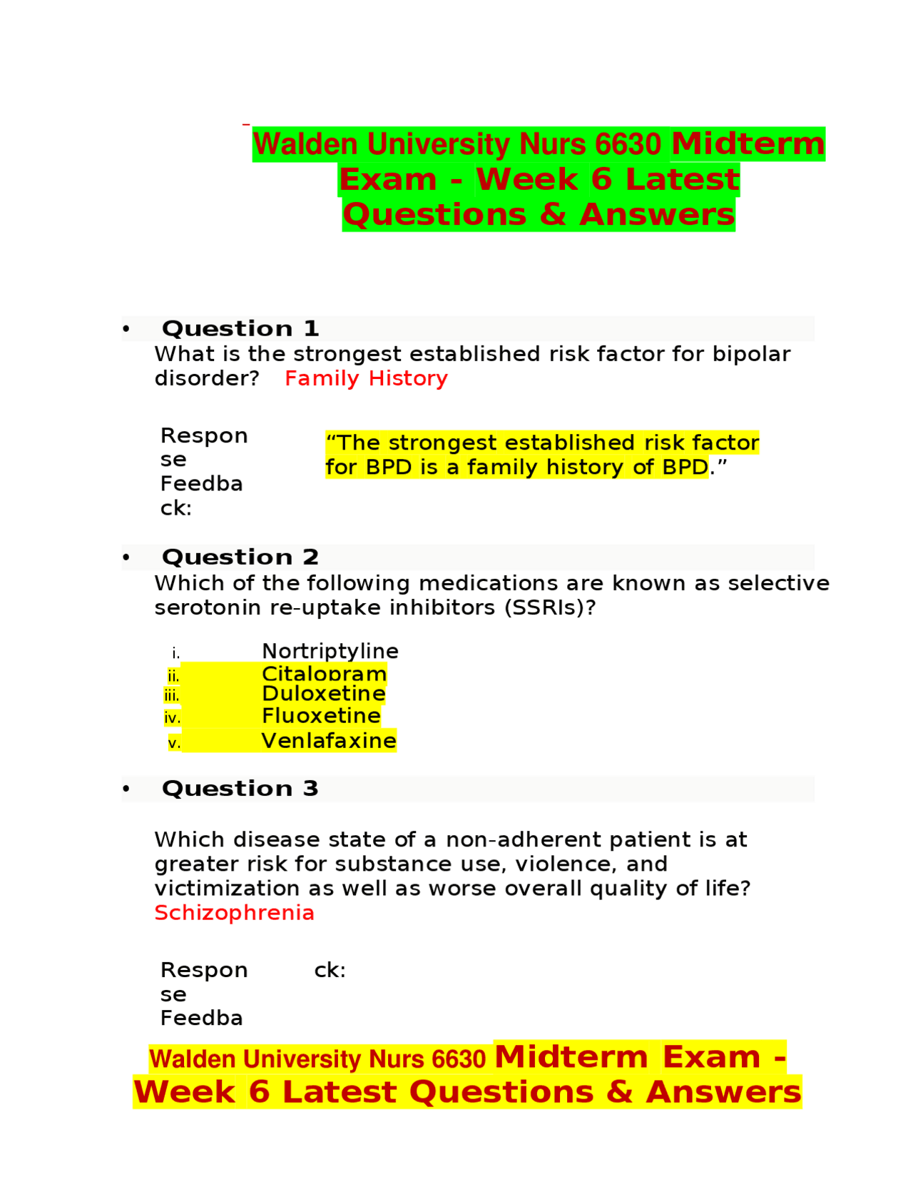 Walden University Nurs 6630 Midterm Exam - Week 6 Latest Questions ...